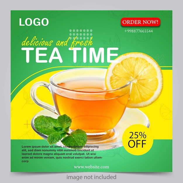 Vector tea shop banner template simple design for social media