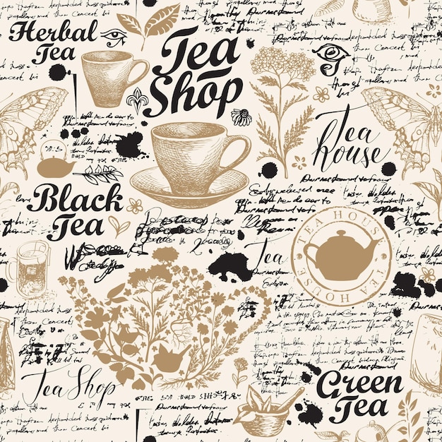 tea shop seamless background