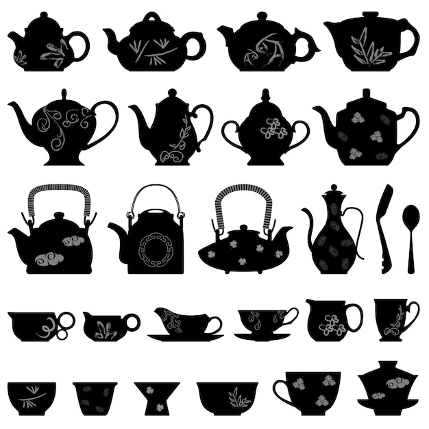 Vector tea teapot cup chinese japanese asian oriental.