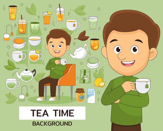 Tea time concept background. flat icons.