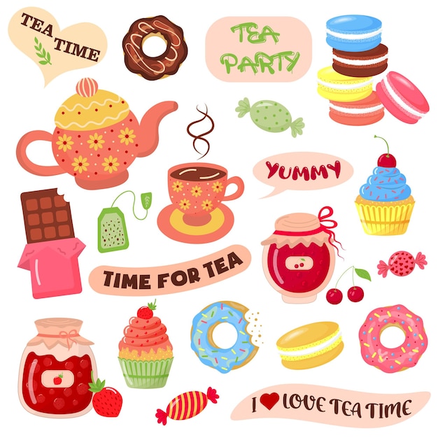 Vector tea time elements collection