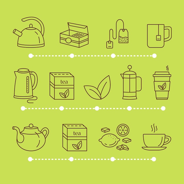 Vector tea time linear icons