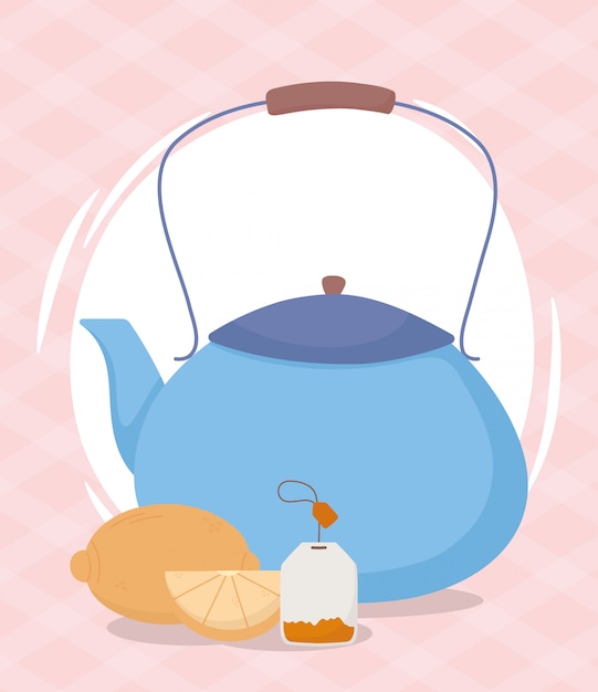 Tea time, teapot whole and half lemon teabag