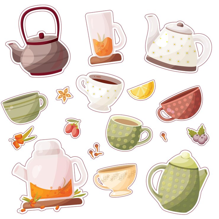 Vector おいしいお茶のオプションを描画するお茶の時間のベクトル さまざまなバージョンのお茶