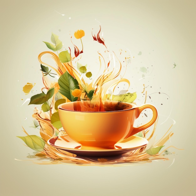 tea vector illustration herbal background nature fresh organic drink green plant leaf na