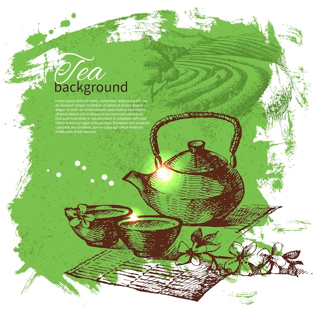 ベクトル お茶のヴィンテージの背景。手描きスケッチイラスト。メニューデザイン
