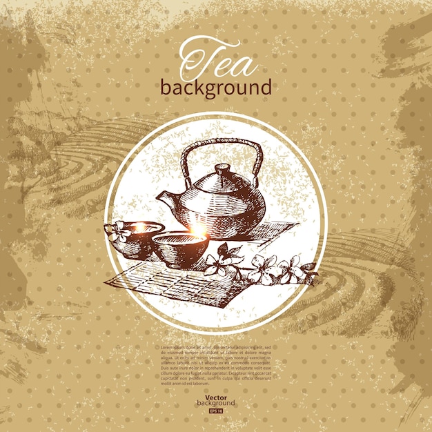 tea vintage background. hand drawn sketch illustration. menu design