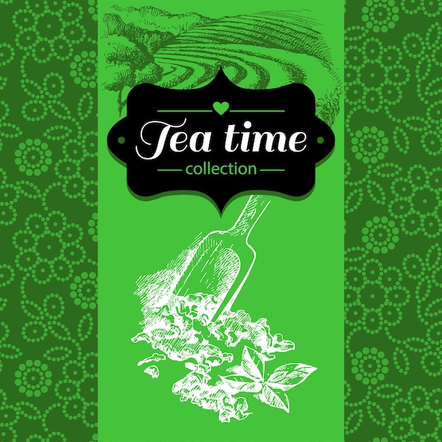 Vector tea vintage background. hand drawn sketch illustration. menu and package design