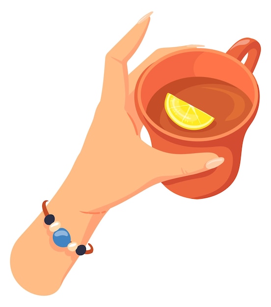 Чай с ломтиком лимона в керамической чашке Мультяшная кружка для рук