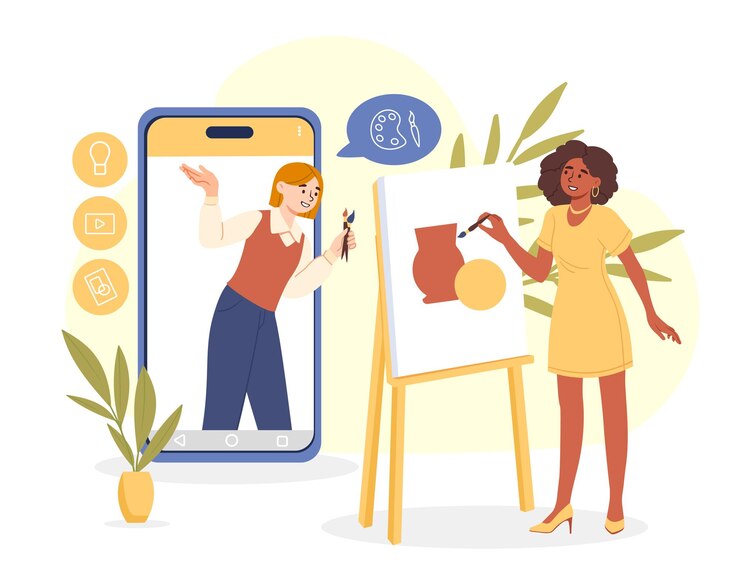 Vector teacher of arts in phone vector concept