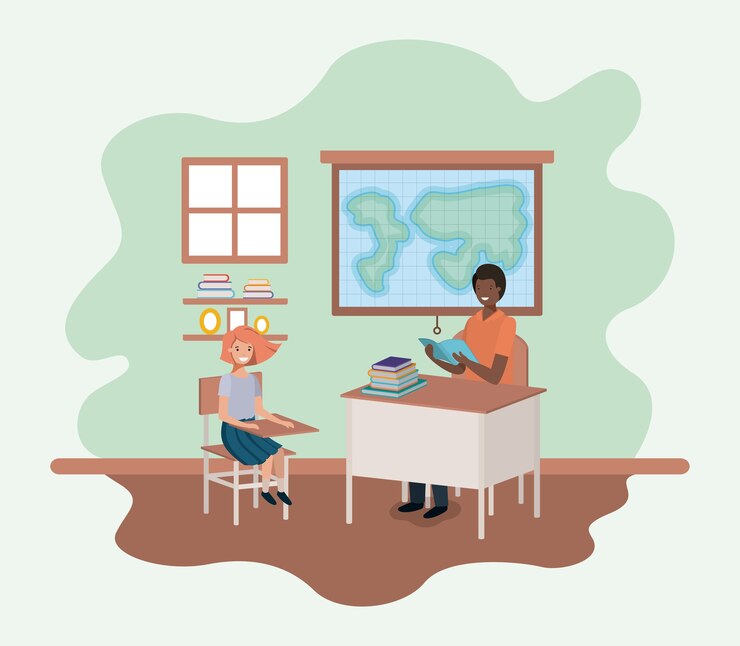 Vector teacher black in the geography class with students vector illustration
