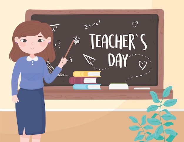 Vector teacher blackboard classroom lesson cartoon