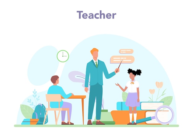 Vector teacher concept. professor giving a lesson online or in a classroom