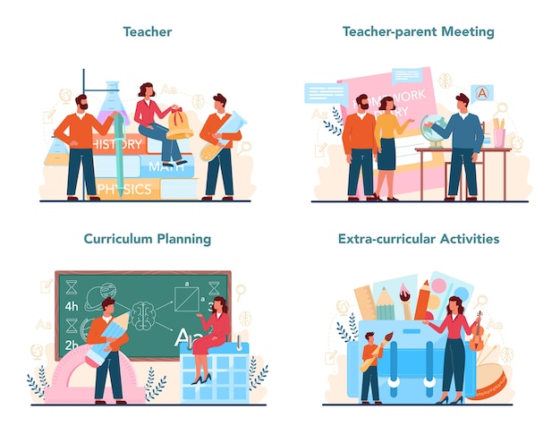 Vector teacher concept set illustration