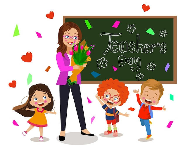 Teacher and cute kids teachers day