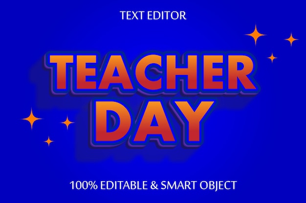 Vector teacher day editable text effect 3 dimension emboss cartoon style