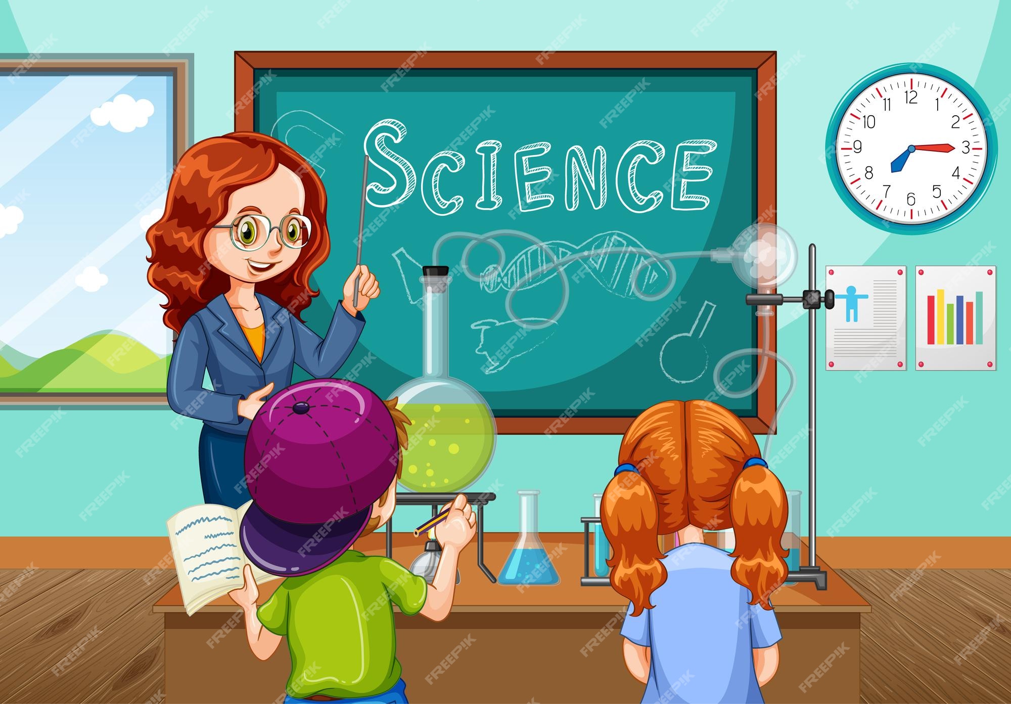 premium-vector-teacher-explaining-science-experiment-to-students-in