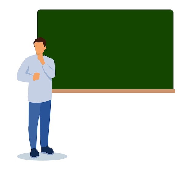 Teacher in front of blackboard in classroom