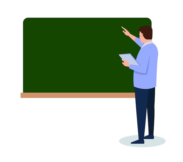 Teacher in front of blackboard in classroom