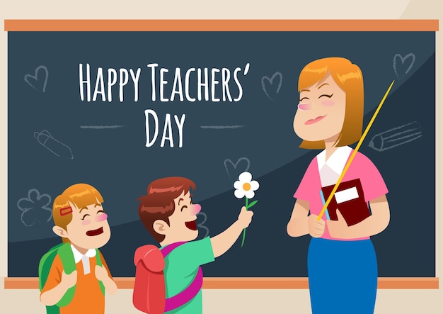 A teacher giving flowers to a teacher