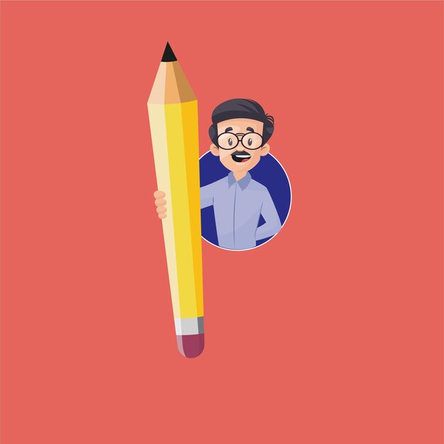 Teacher holding pencil vector mascot logo template