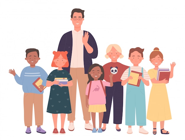 Teacher and kids people together   illustration