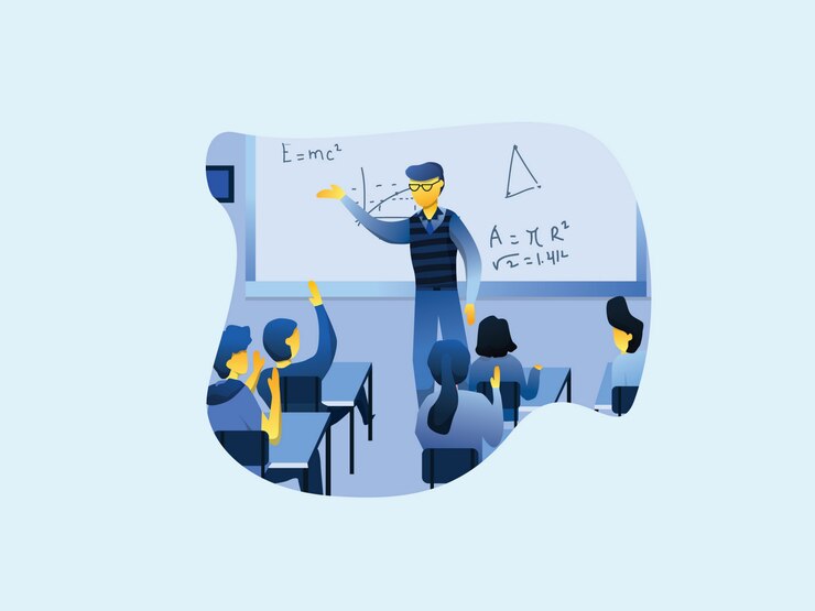 Vector teacher lesson flat vector illustration.