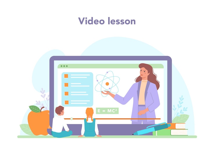 Vector teacher online service or platform. professor giving a lesson online