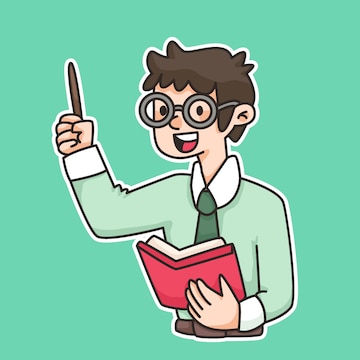 Premium Vector | Teacher pointing with pen, holding book, cute cartoon education drawing Premium Vector | Teacher pointing with pen, holding book, cute cartoon education drawing