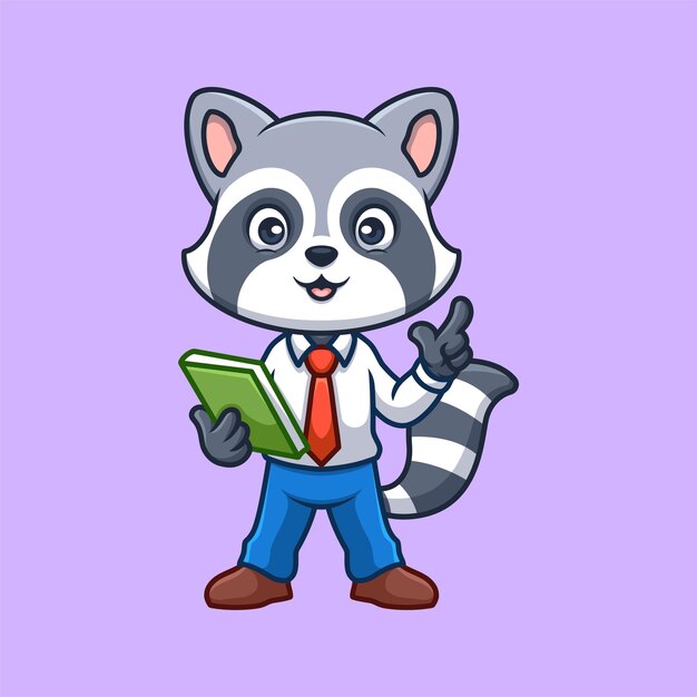 Vettore insegnante raccoon cartoon carino