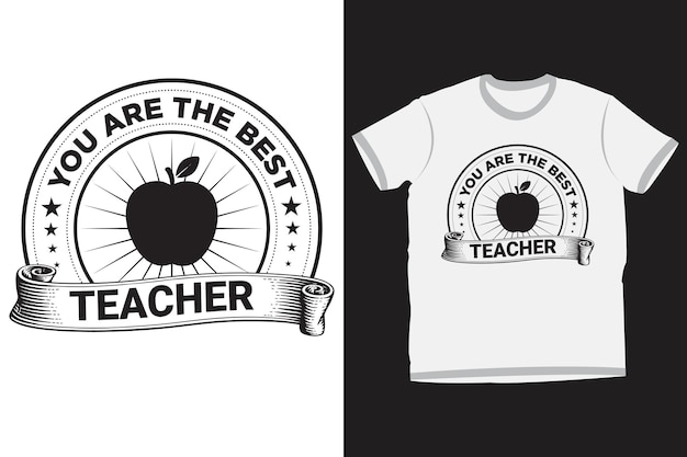 Vector teacher's day citeert wit t-shirtontwerp met appelvector en lint zwart ontwerp