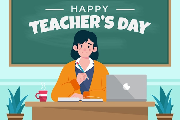 Teacher's day event illustrated with smiley woman in class