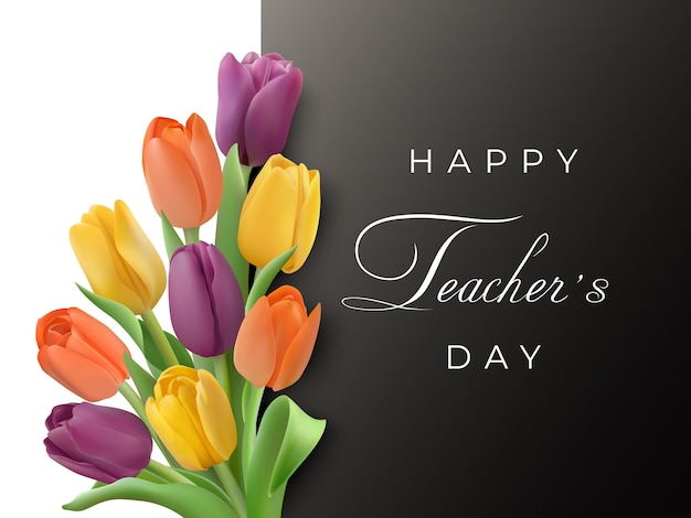 Teacher s day horizontal card with tulips