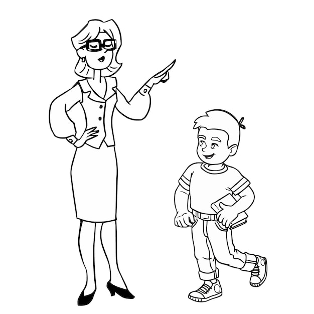 The teacher speaks with the schoolboy boy Study at school Back to school Two isolated people