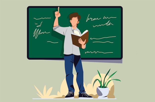 Vector teacher standing in front of the class and teaching vector design template