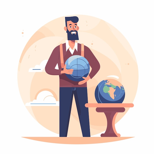 Teacher standing in front of a classroom with a globe Vector illustration