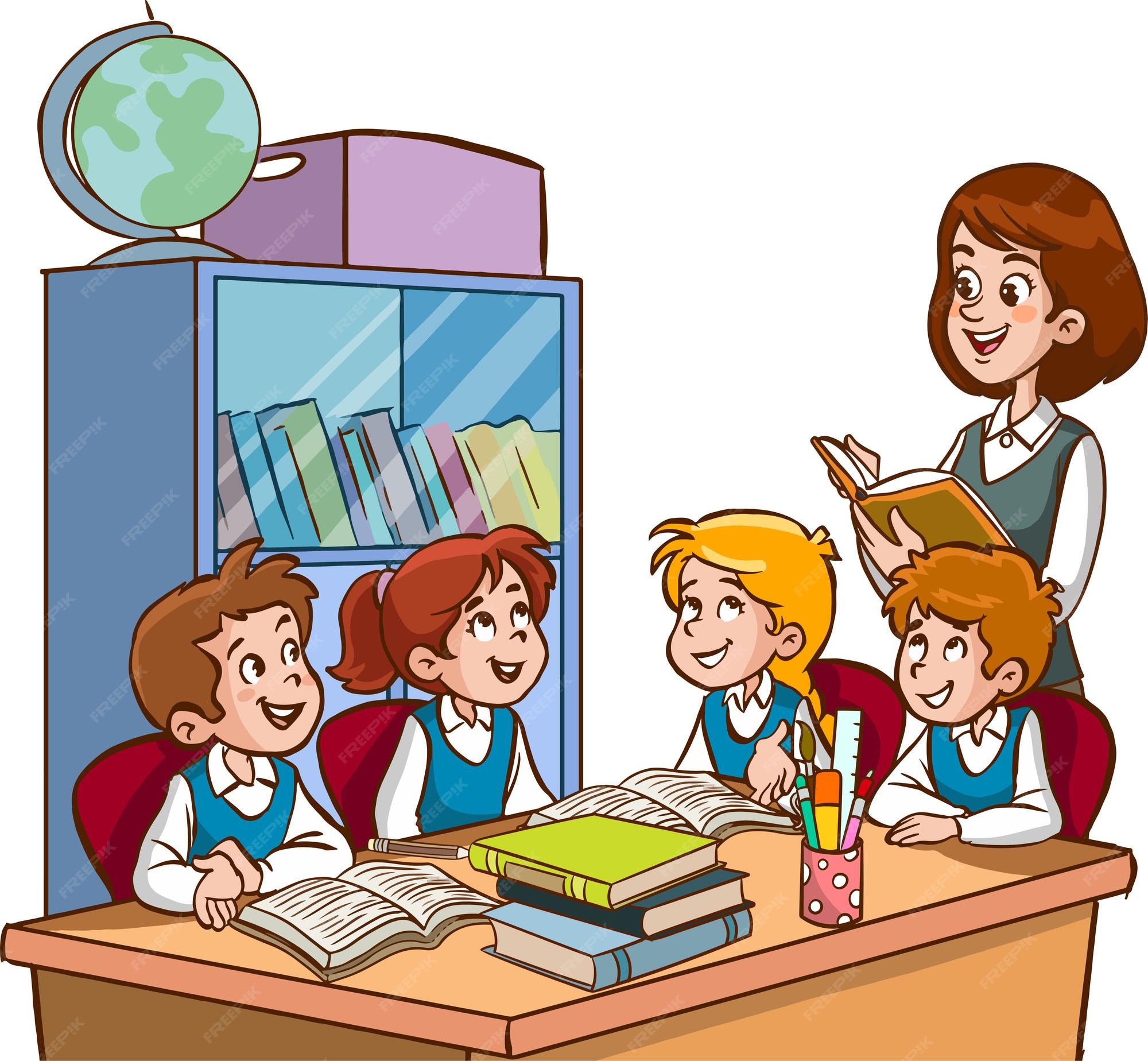 premium-vector-teacher-and-students-are-studying-in-the-classroom
