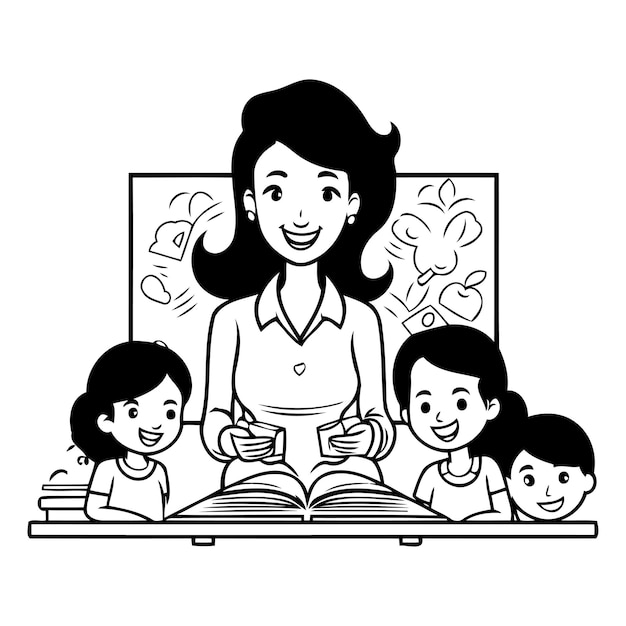 Vector teacher and students vector illustration of a teacher and children