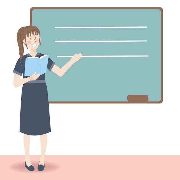 Teacher teaching classroom standing near blackboard illustration