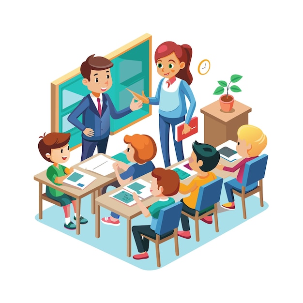 a teacher teaching in the classroom vector illustration