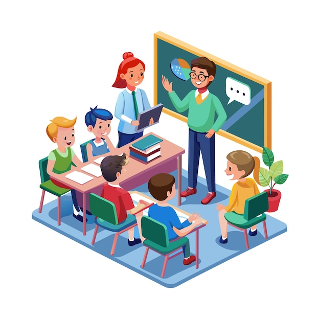 a teacher teaching in the classroom vector illustration