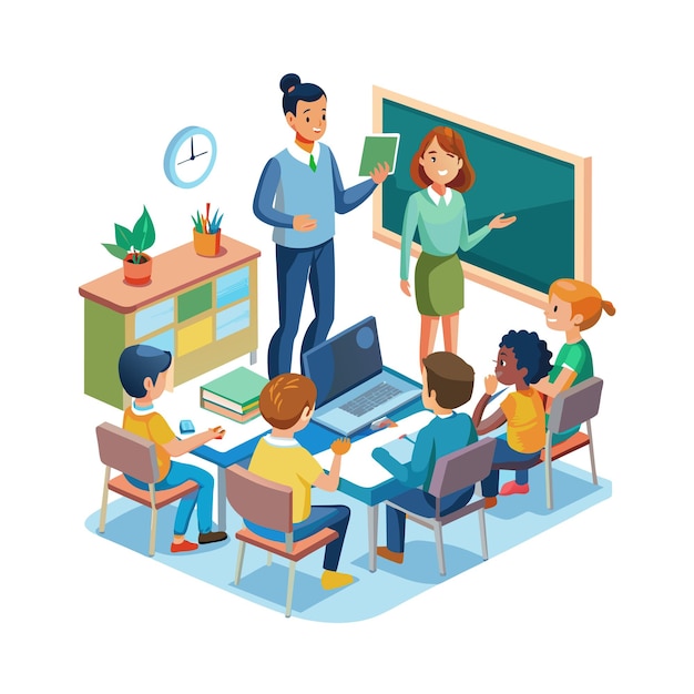 a teacher teaching in the classroom vector illustration