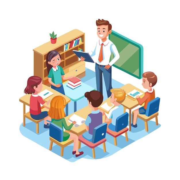 a teacher teaching in the classroom vector illustration