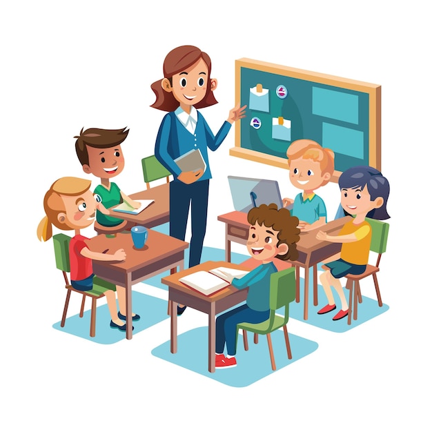 A Teacher Teaching in the classroom vector illustration