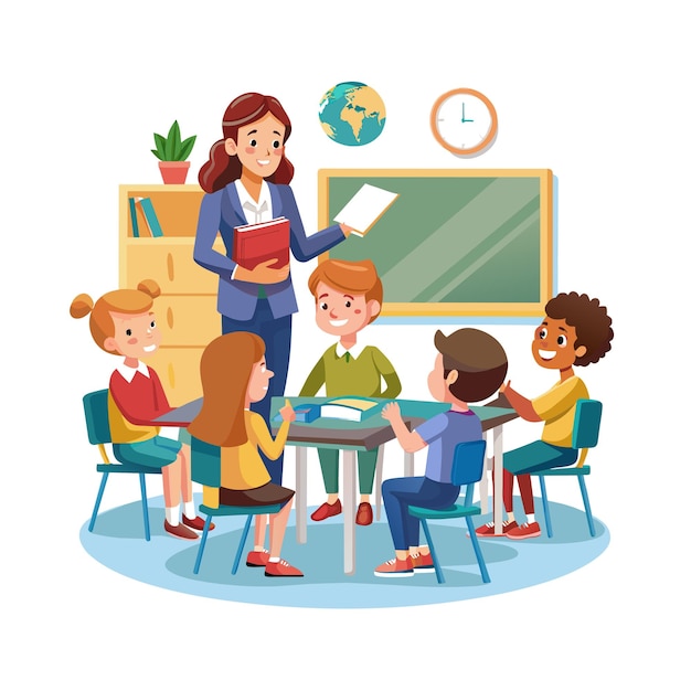 A Teacher Teaching in the classroom vector illustration