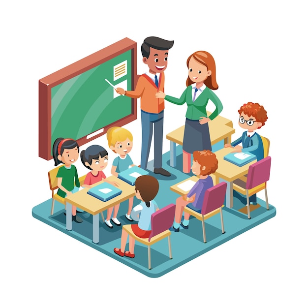 a teacher teaching in the classroom vector illustration