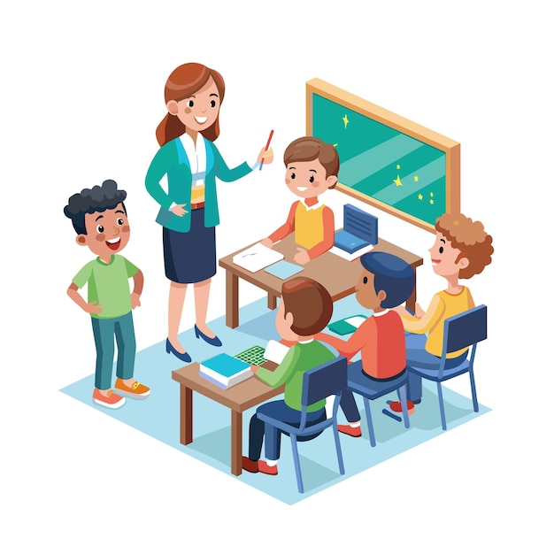 a teacher teaching in the classroom vector illustration