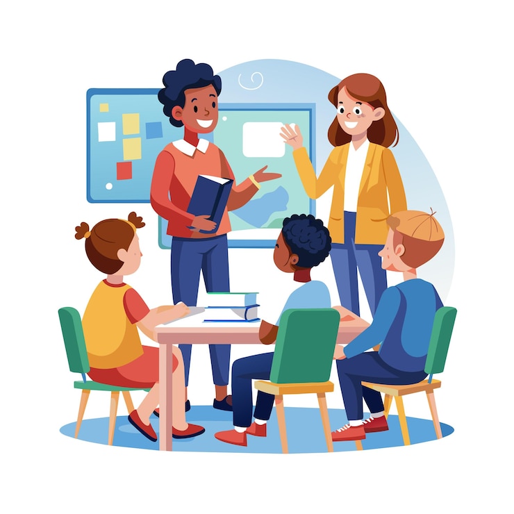 Vector a teacher teaching in the classroom vector illustration