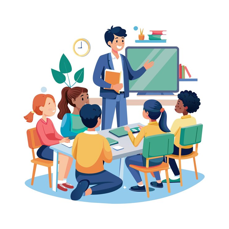 Vector a teacher teaching in the classroom vector illustration