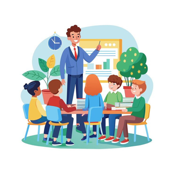 Vector a teacher teaching in the classroom vector illustration